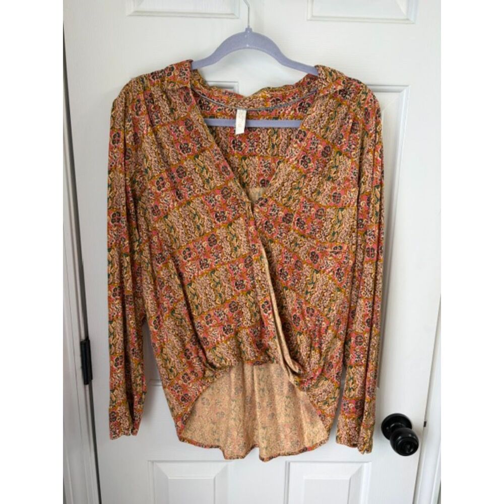 Anthropologie Pilcro Tisha Surplice Blouse Faux Wrap Fall Womens Size M